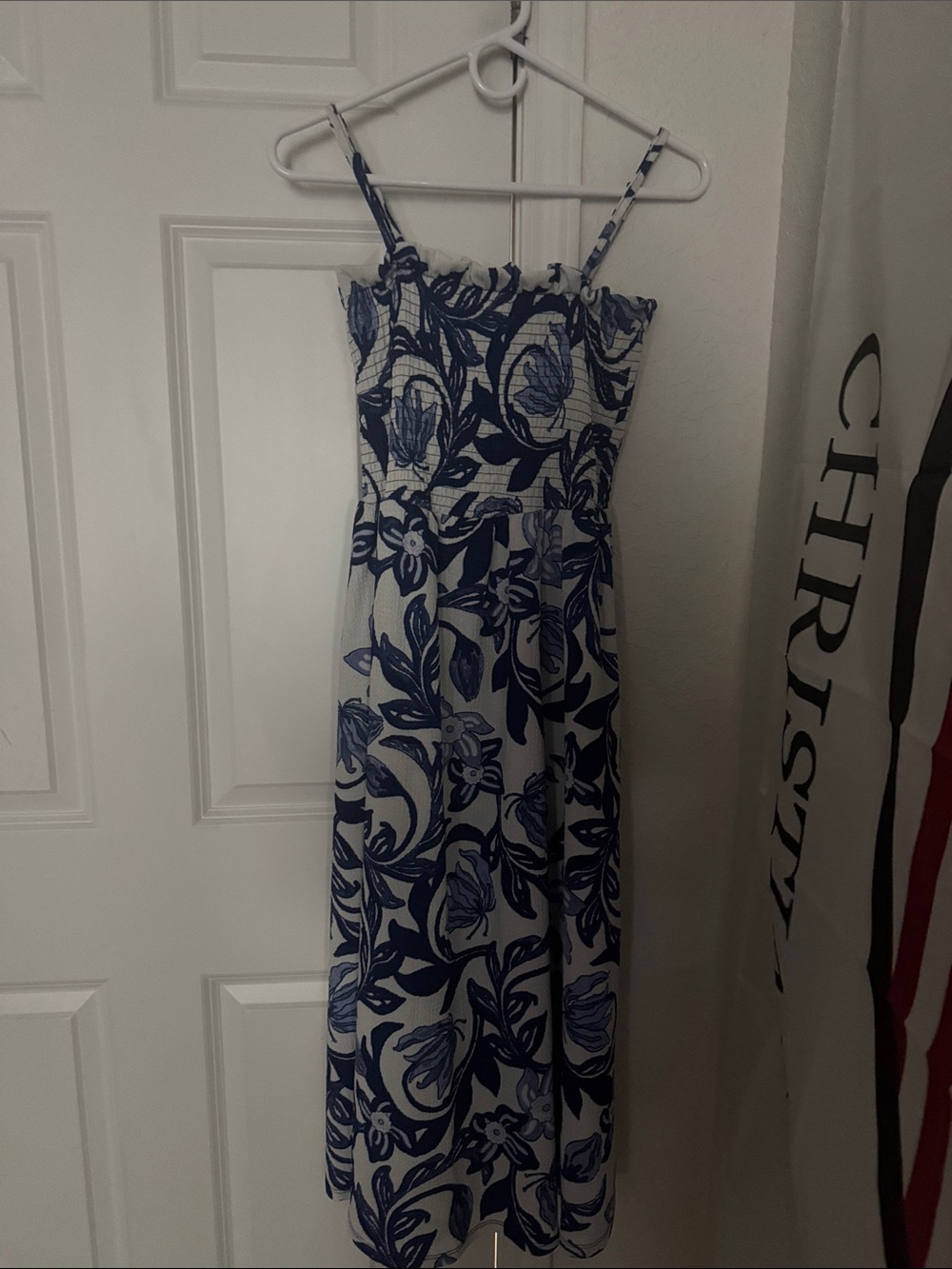 H&M White Dress with Blue Floral Print